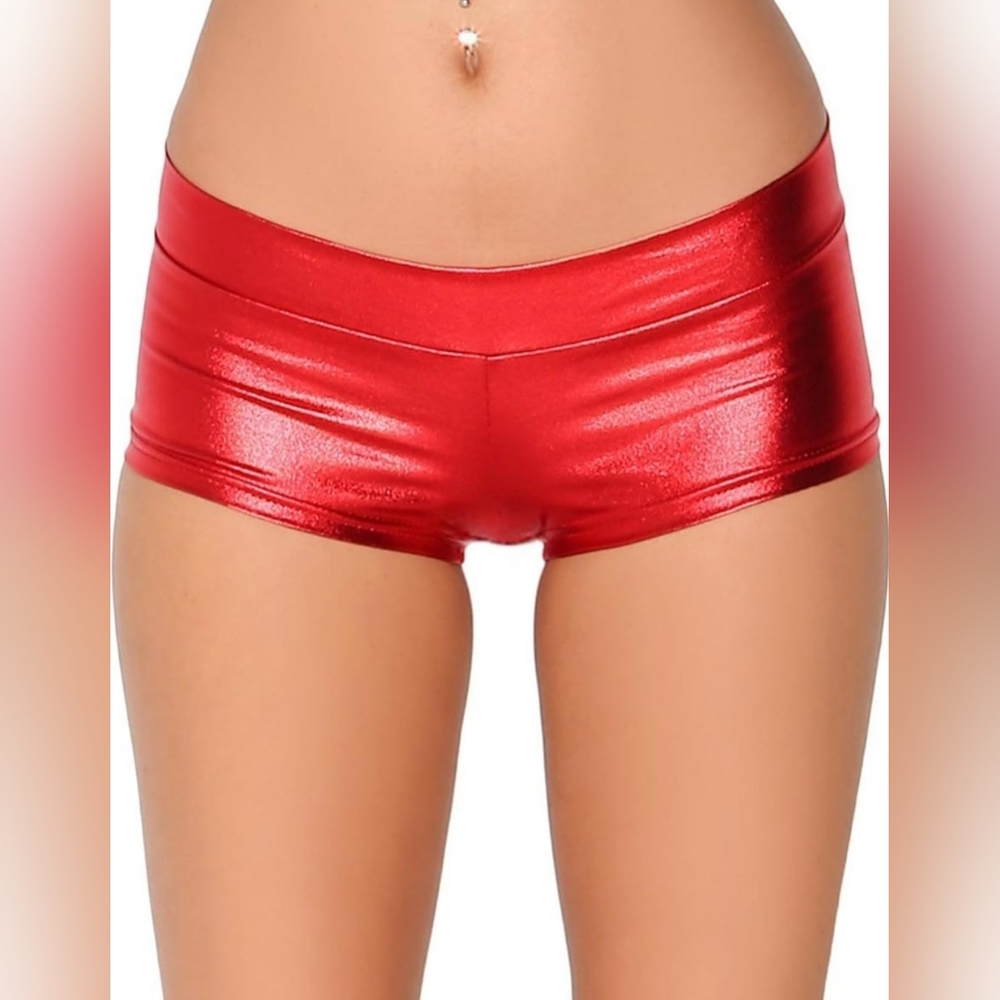 iHeartRaves Metallic Booty Shorts -  Red S